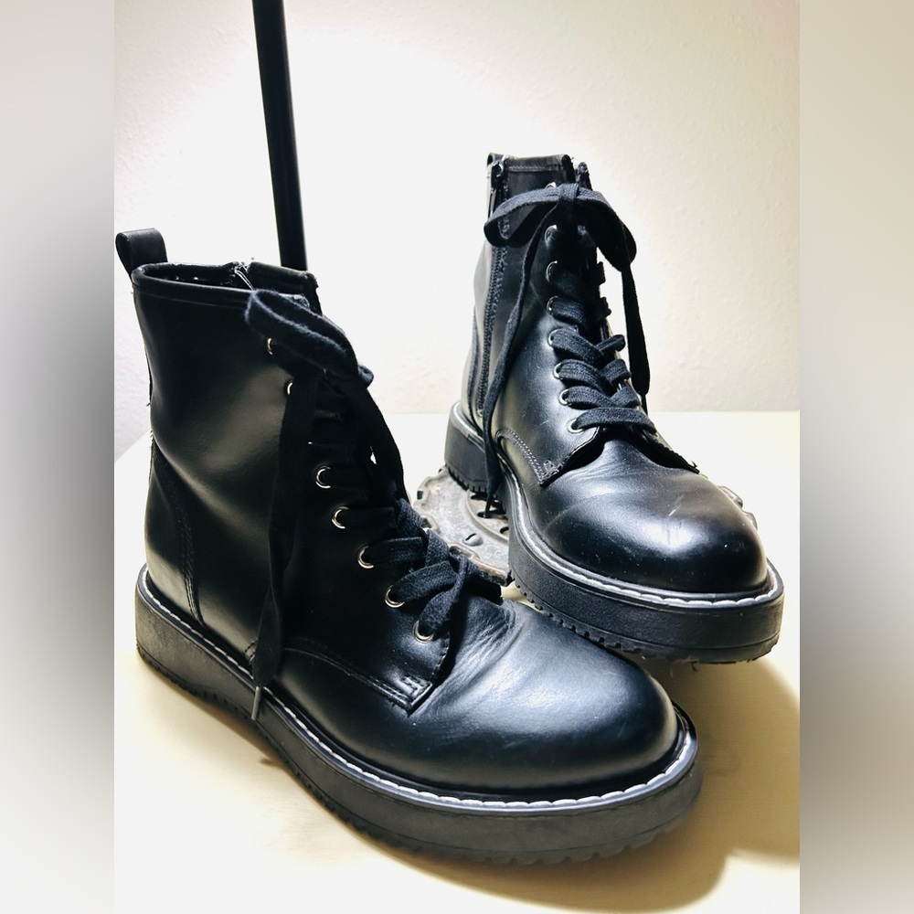 Madden Girl Black Lace-Up Boots with side zippers